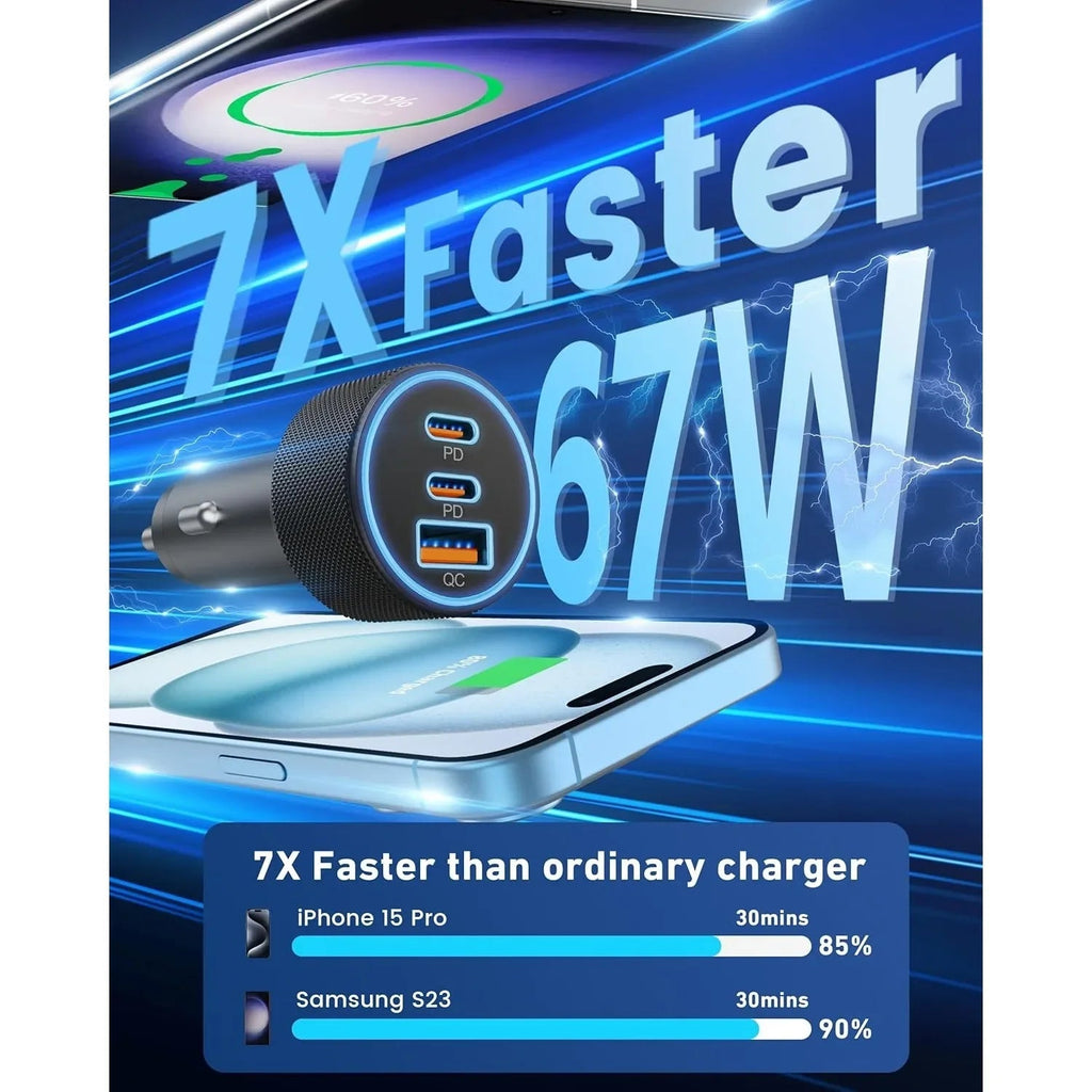 Car Charger | 3-Port USB-C Fast Charging Adapter