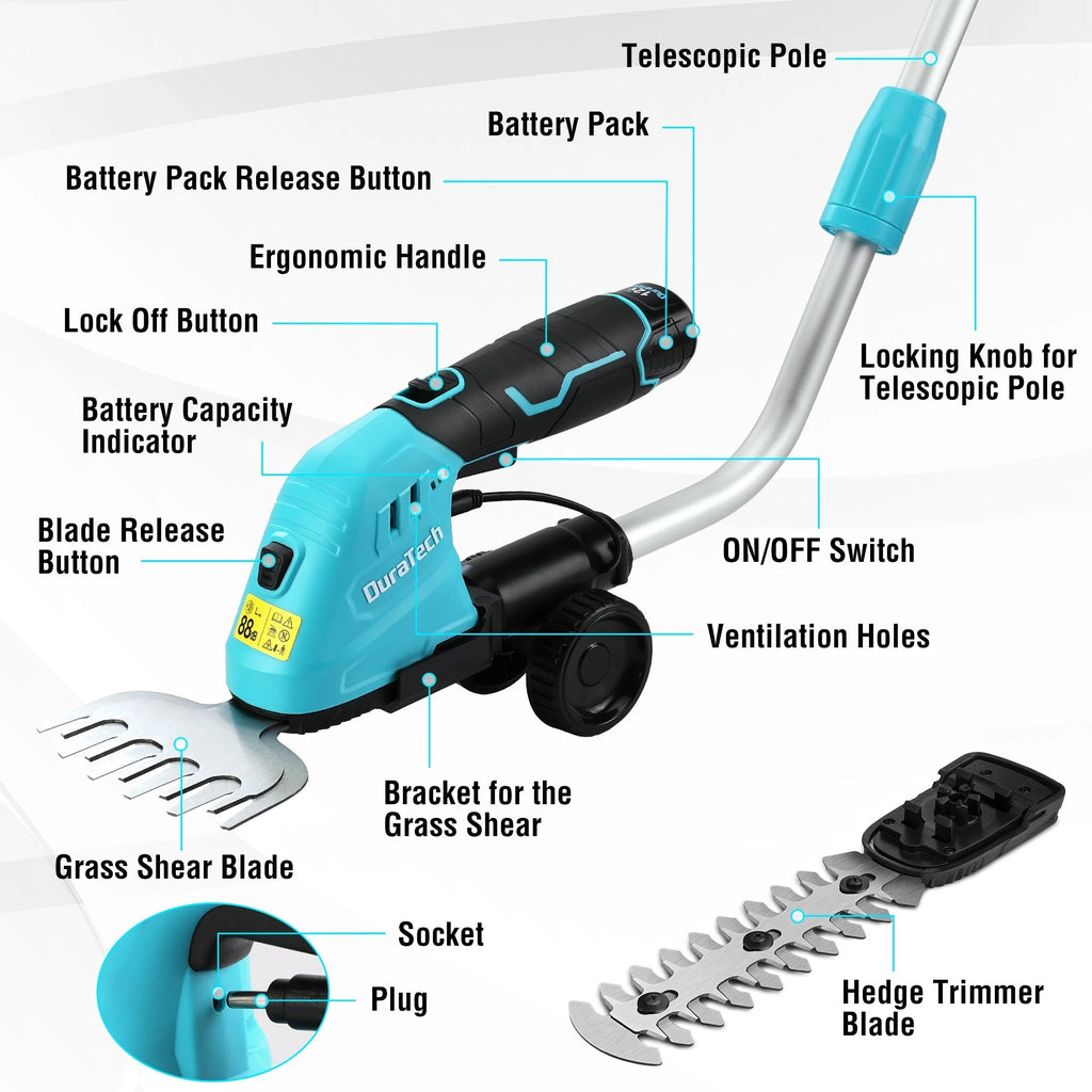Cordless Grass Shear | 2-in-1 Shrub Trimmer with Extension Pole