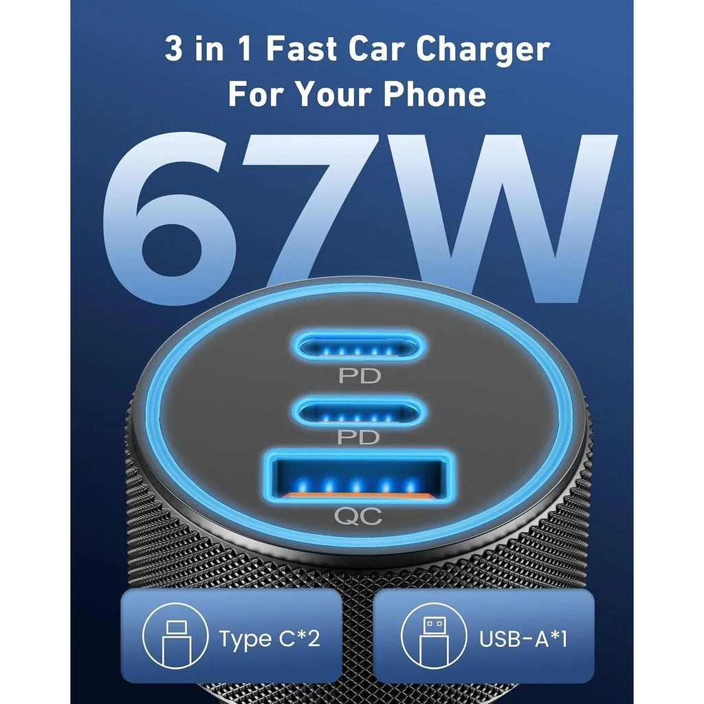 Car Charger | 3-Port USB-C Fast Charging Adapter