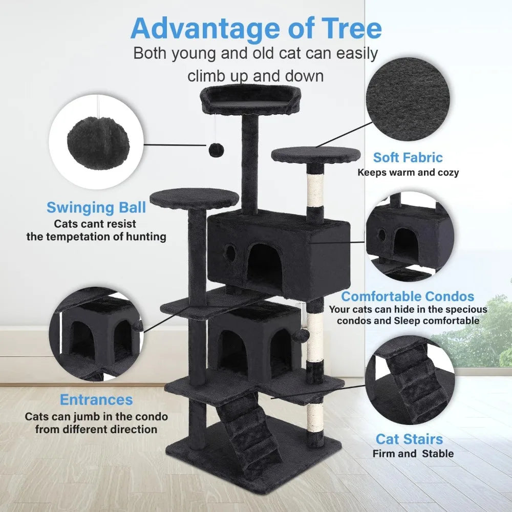 Multi-Level Cat Tree with Condos & Scratching Posts