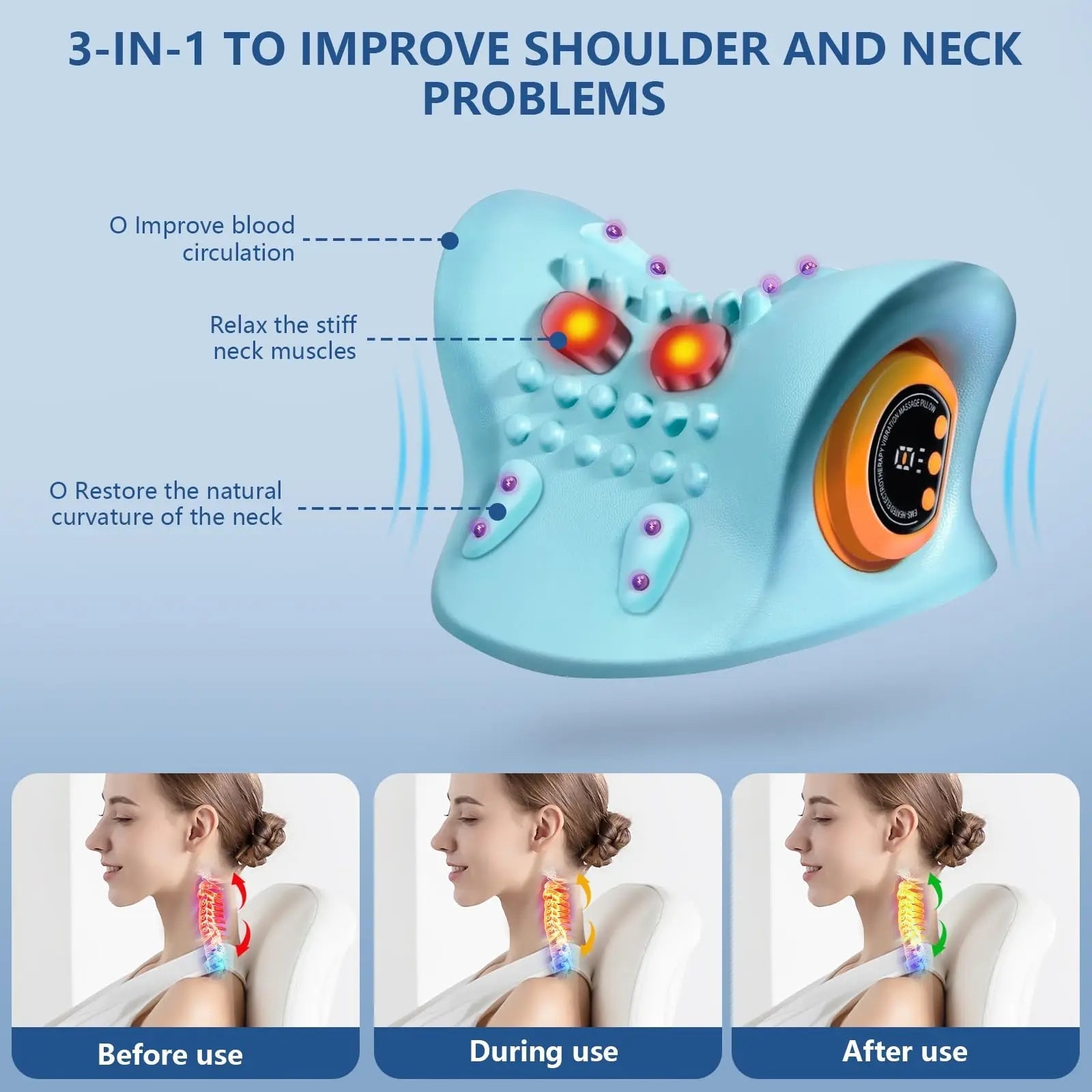 Neck Massager Pillow | 3-in-1 Traction & Heat Therapy