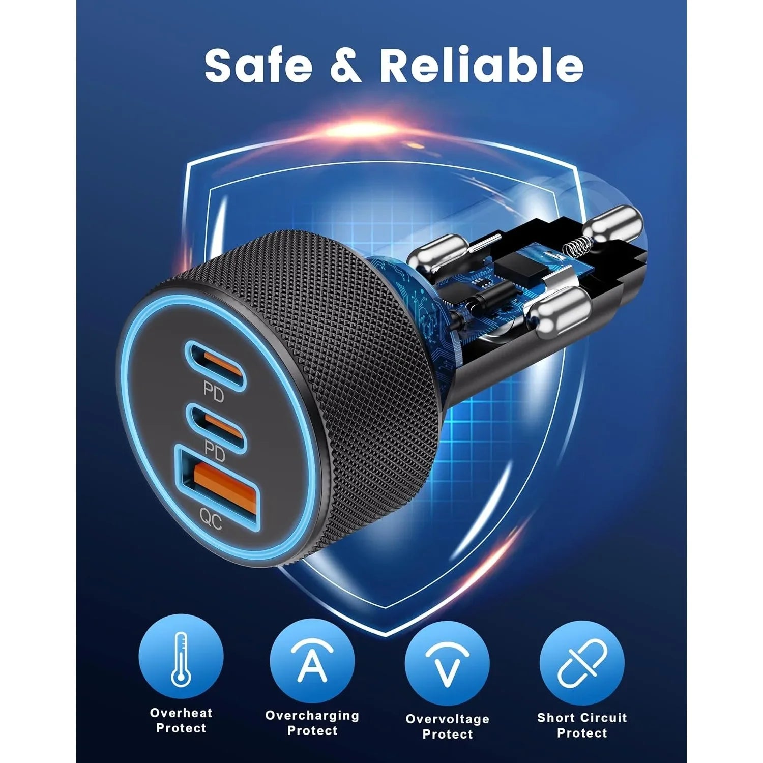 Car Charger | 3-Port USB-C Fast Charging Adapter