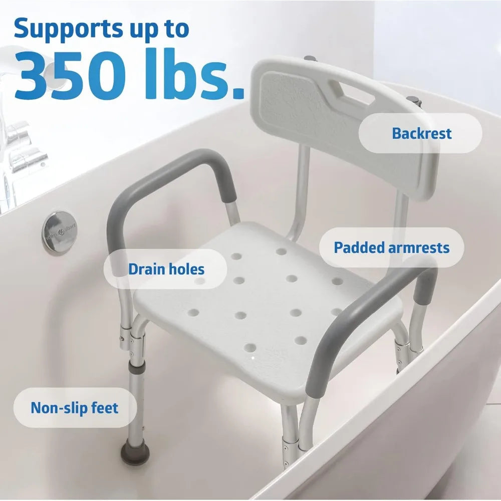 Shower Chair | Heavy Duty 350lb Bath Seat with Back & Arms