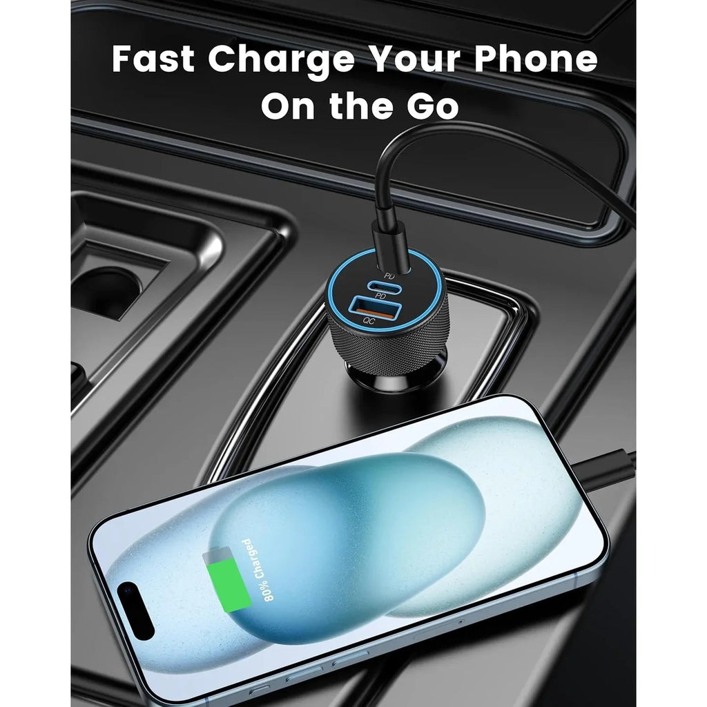 Car Charger | 3-Port USB-C Fast Charging Adapter