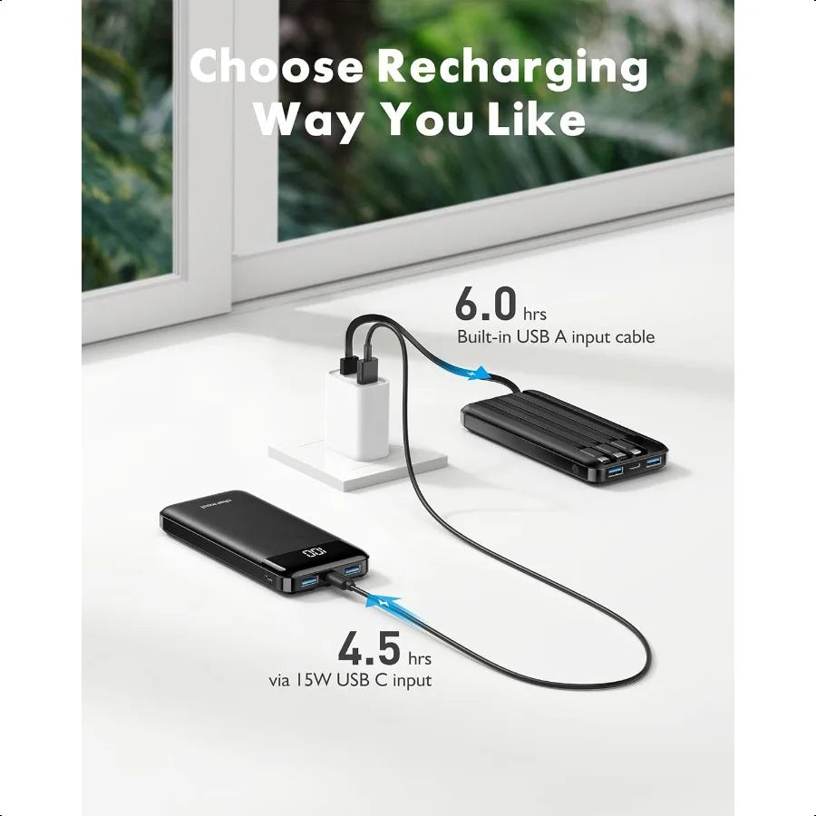 Power Bank | Portable Charger with Built-in Cables