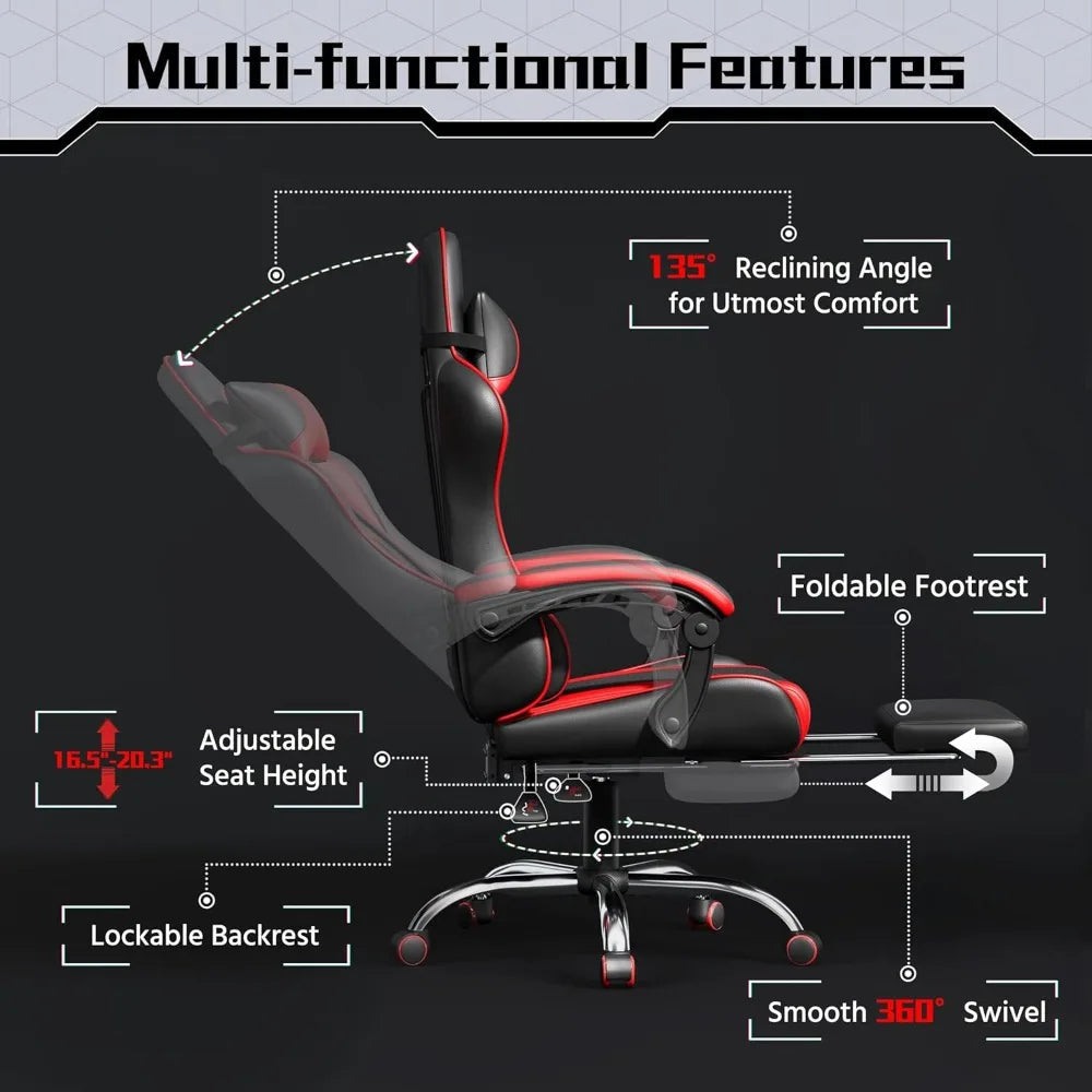 Ergonomic Gaming Chair with Massage and Footrest