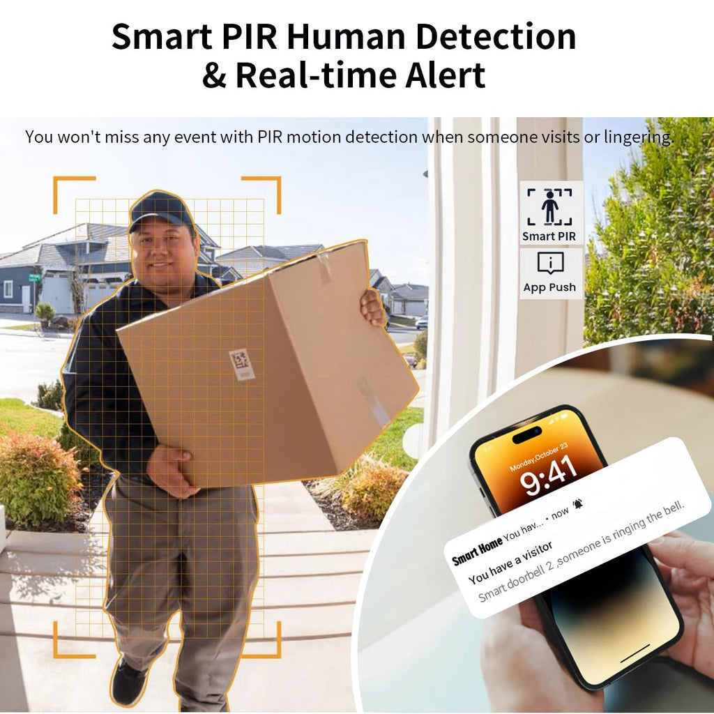 Wireless Smart Video Doorbell, WiFi home Security Camera, Two-way Audio, Night Vision, Battery,Home Burglar Alarm